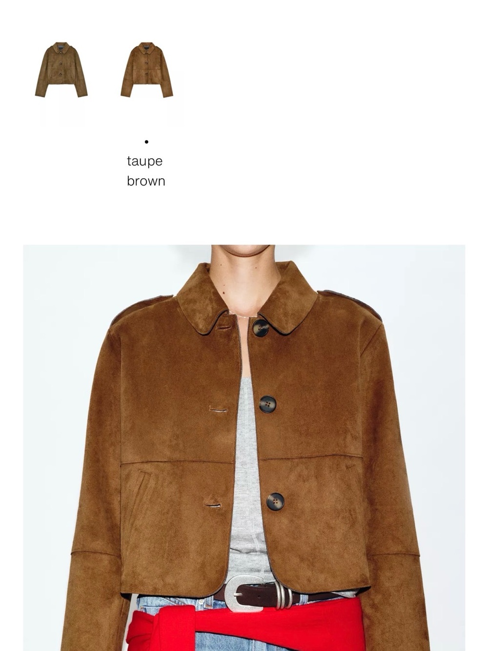 Zara Taupe Brown Suede Crop Jacket - Women